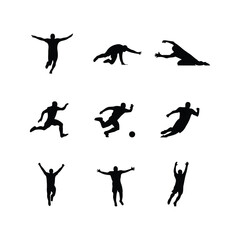 Fototapeta premium Football players Soccer players Set of female football or soccer player silhouettes, athletic women in action silhouette icon in football