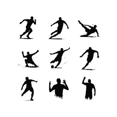 Obraz premium Football players Soccer players Set of female football or soccer player silhouettes, athletic women in action silhouette icon in football