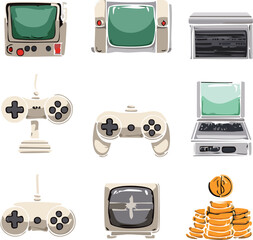 set of retro television icons