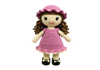 Fototapeta premium Handmade Crochet Girl Doll isolated on a white background.