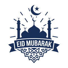 Eid Mubarak flat style decorative greeting background.