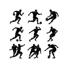  Football players Soccer players Set of female football or soccer player silhouettes, athletic women in action silhouette icon in football