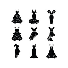 Set of woman little black dresses Set beautiful fashion girl silhouette on a white background Clothing- Fashion Silhouette silhouette dress