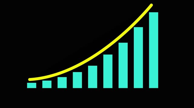 Animation of down business graph icon. business or finance loss concept icon ,Animated downward statistical curve with a loss sign. Business graph chart with down trend arrow multicolor animation.