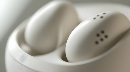 Two white, smooth, irregular-shaped objects on a white surface.
