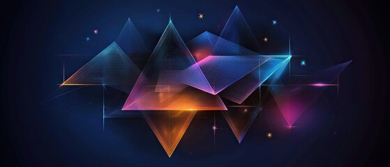 Abstract geometric shapes, vibrant colors, dark background