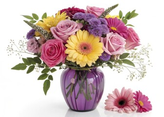 Vibrant Floral Bouquet in a Purple Vase