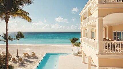 Obraz premium Luxurious Beachfront Property with Private Pool and Ocean View