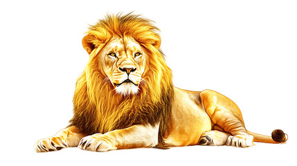 Obraz premium Majestic male lion with striking golden mane lying down