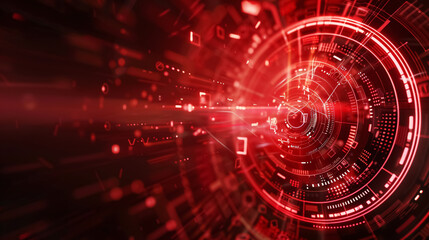 Obraz premium Red technology background and abstract digital tech circle with copy space.