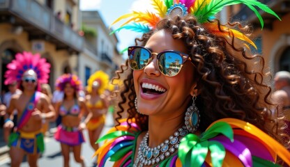 Stylish woman wearing sunglasses and a red mask with a fun smile, enjoying summer with a child, showcasing beauty, glamour, and fashion in a sunny outdoor setting