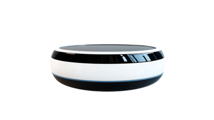 Round smart device with black and white glossy finish