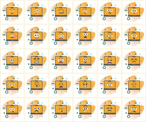Diverse Laptop Emoticons Displaying Various Moods and Reactions in Grid Pattern
