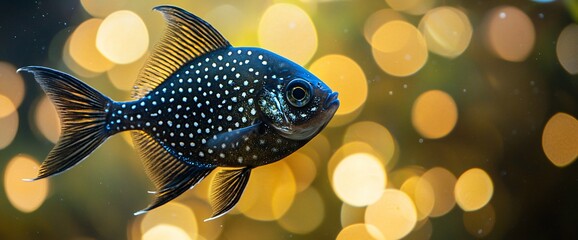 Spotted Fish in Aquarium with Bokeh Background