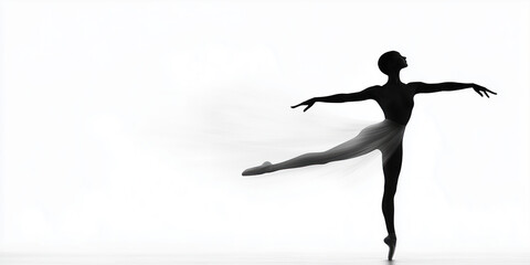 Ballet elegance showcased through the black silhouette of a ballerina dancing gracefully on a pristine white background