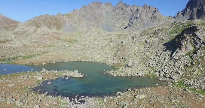 Freshwater resources and glacier lake. Aerial view of the Kackar Mountains