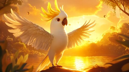 Majestic Cockatoo Displaying Golden Feathers
