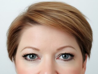 Obraz premium Woman's face, eyes looking straight, neutral background, beauty, closeup