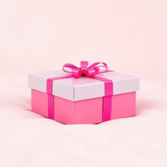Fototapeta premium Colorful pink present box on a soft white background, presents, box gift