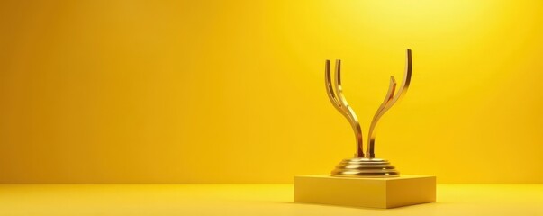 Elegant gold award stand, sunny yellow setting,  vibrant,  stand,  ceremony