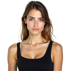 Fototapeta premium Serene portrait of a beautiful woman with light brown hair, isolated on transparent background. Ideal for beauty, fashion, lifestyle, and wellness projects. Clean studio shot.