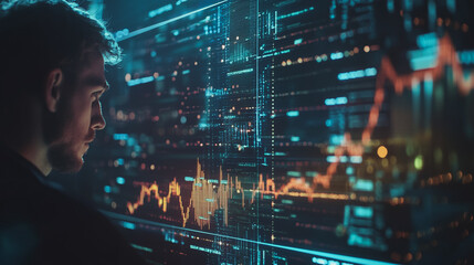 Professional business man working on a project together in the office Using economic growth charts and network connections to accompany the data. in Innovation analyzing future trends