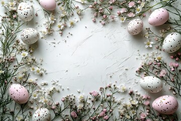 Obraz premium Elegant Easter Floral Arrangement With Decorative Eggs - Space for Text