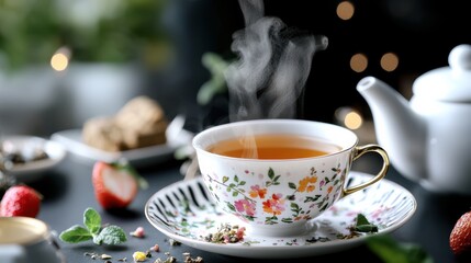 Inviting Cup of Tea with Rising Steam Creating a Cozy and Warm Vibe
