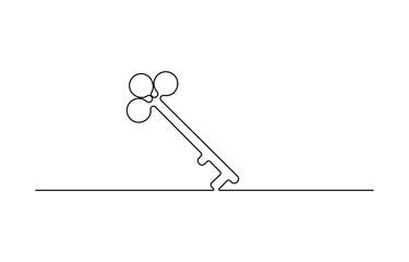 Continuous key one line drawing, vector illustration single line key icon.