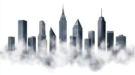 Obraz premium Mystical cityscape, a foggy urban vista enveloped in atmospheric haze foggy