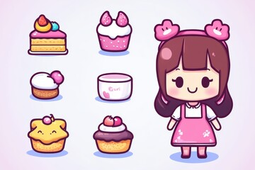 Adorable girl with pink desserts