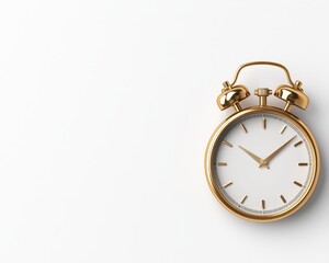 Elegant gold alarm clock on a minimalistic background, perfect for time management visuals.
