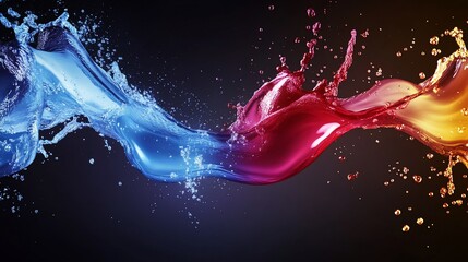 Dynamic interplay of vibrant liquids creating a captivating abstract wave pattern against a dark backdrop
