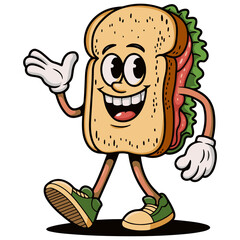 Cartoon Sandwich Mascot with Hat, Thumbs Up, and Sneakers