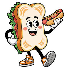 Cartoon Sandwich Mascot with Hat, Thumbs Up, and Sneakers
