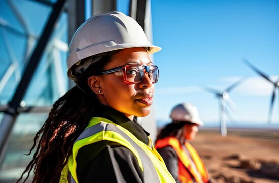 Working woman in a wind turbine area