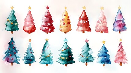 Obraz premium Watercolor Christmas trees collection.