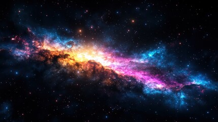 Fototapeta premium A Stunningly Colorful Nebula Resplendent with Pink, Blue, Orange, and Yellow Hues Set Against the Vast and Dark Starry s of Outer Space