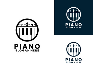 Circle Vintage piano music logo design. Piano instrument logo design icon vector template