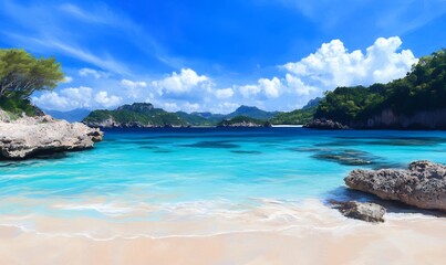 Fototapeta premium Idyllic beach, turquoise water, sunny day, island backdrop, travel