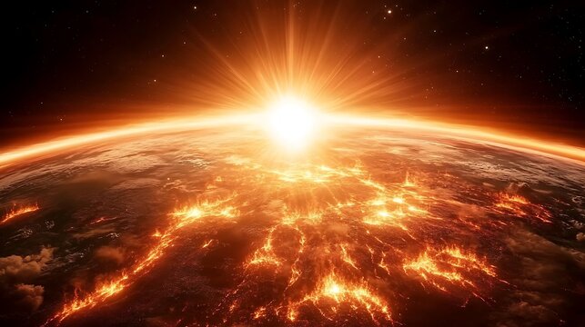 An exploding planet being engulfed by a brilliant star in space