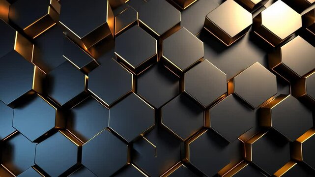 Abstract hexagonal pattern, metallic dark and gold honeycomb