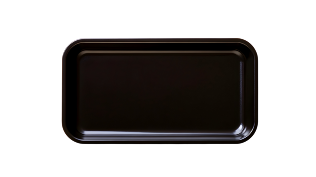 A black rectangular serving tray with a modern, flat design, ideal for food presentation or storage.
