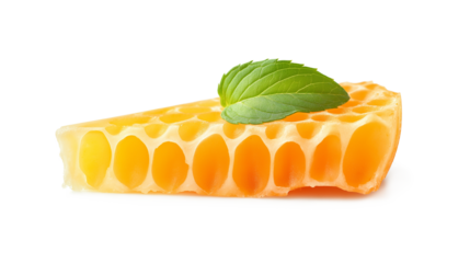 Honeycomb slice with mint leaf