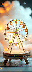A dreamy, surreal, and glowing tiny Ferris wheel, radiating a storybook charm.