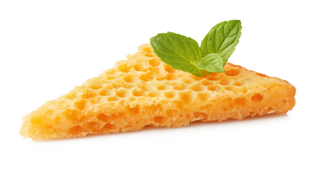 Honeycomb slice with mint leaf
