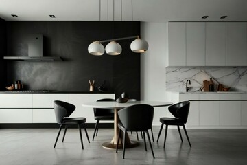 modern dining room with kitchen