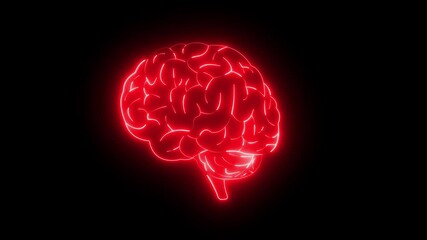 Medical futuristic technology of the neon lines drawing a man brain on black background. Computer generated icon of the human brain. neon brain thinking with neon light running through the meanders. - Powered by Adobe