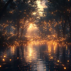 Dreamy nature landscape with sparkling lights high resolution picture