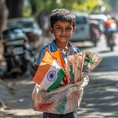 portrait of a boy holding a fishing net